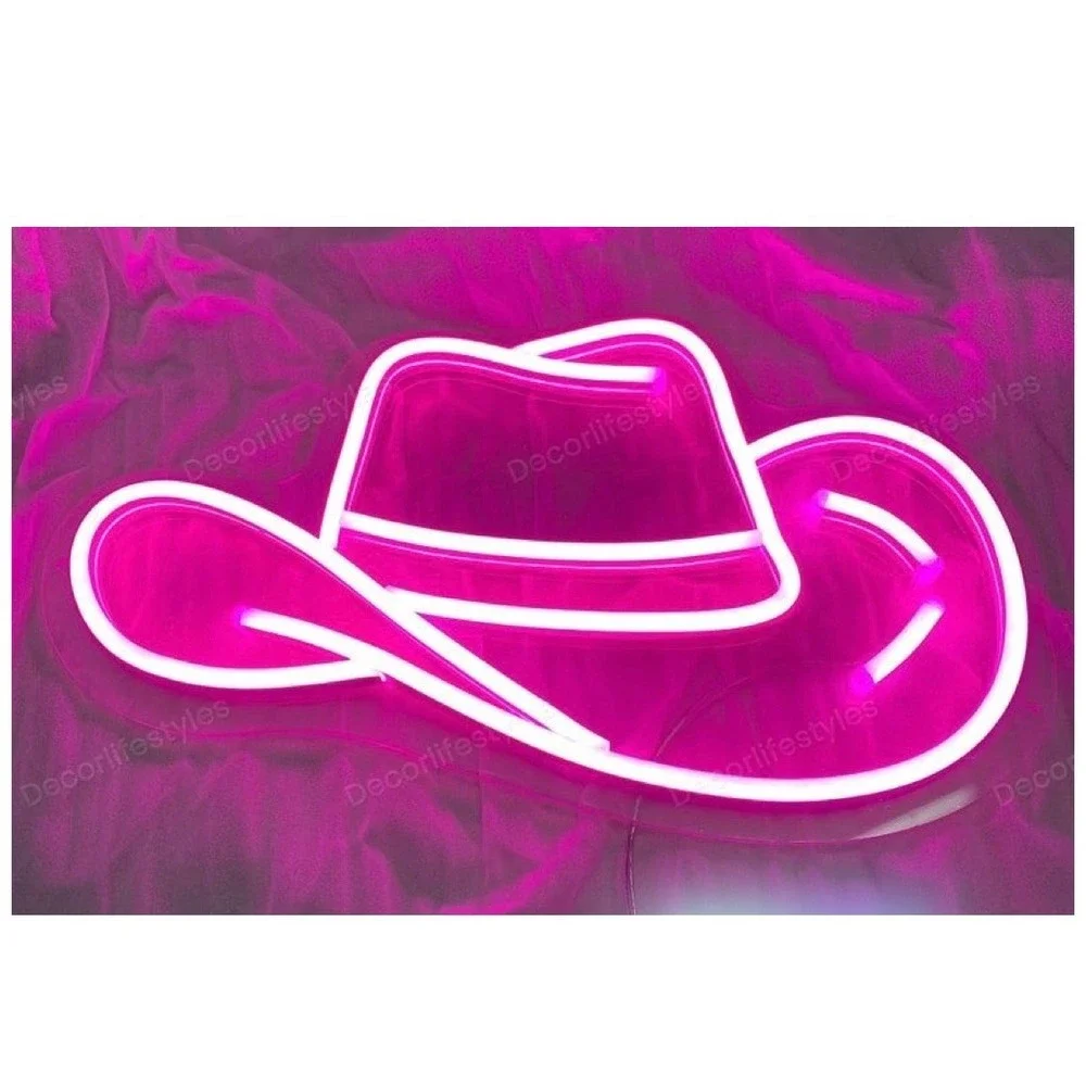 Merkury Innovations LED Neon Sign Cowboy Hat Pink 16 Inch USB Powered Wall Decor